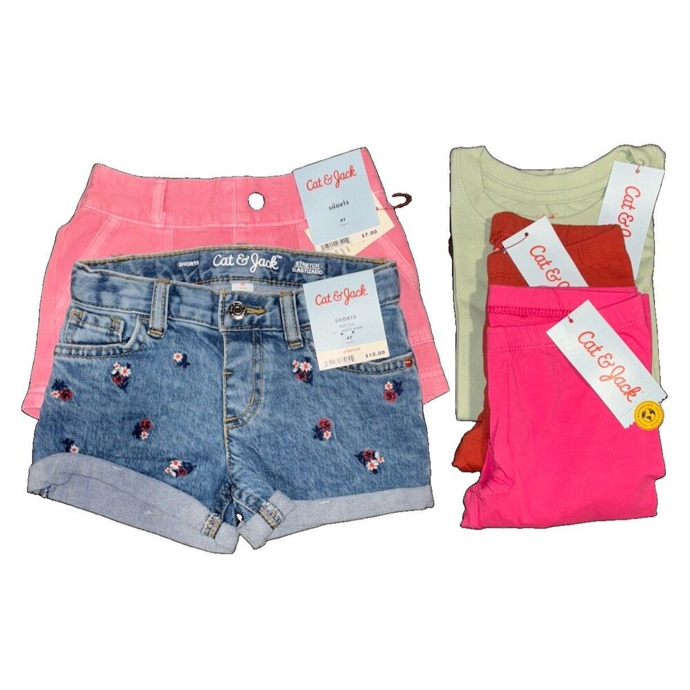 Cat & Jack Girl’s 4T Summer 5pc Clothing Lot NWT Dress Leggings Shorts Tee